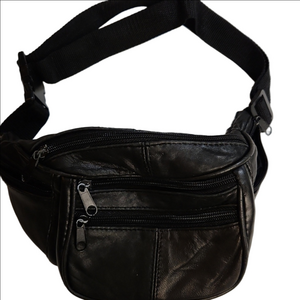 Black Leather Fanny Bag
